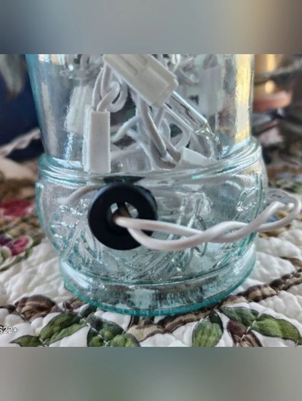 Laugh & Love Decorative Glass Light Jar - Clear w Burgundy Tassel & flower
